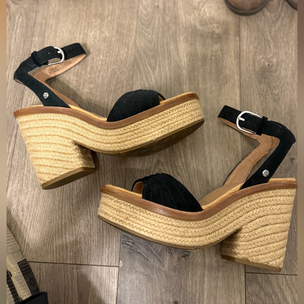 UGG Black and Tan Wedge Sandals